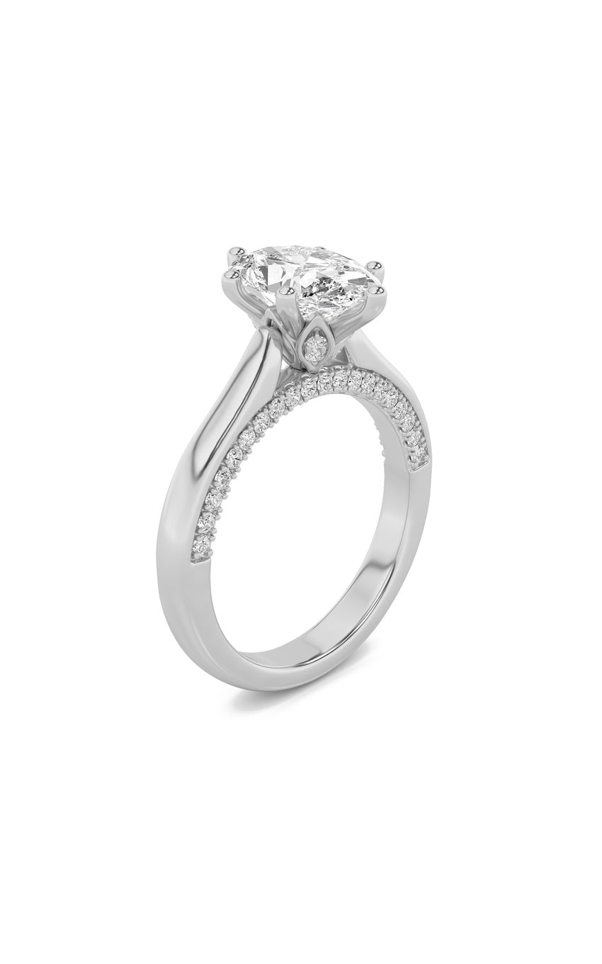 1.25Cttw Oval Shaped Lab Grown Diamond (F/VS) Tulip Motif Accented Engagement Ring in 14K Gold