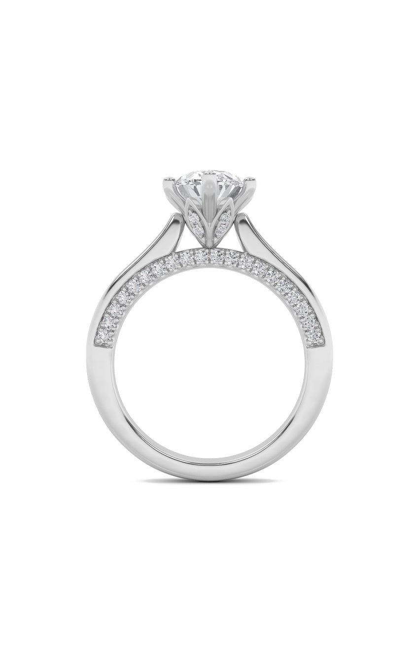 2Cttw Oval Shaped Lab Grown Diamond (F/VS) Tulip Motif Accented Engagement Ring in 14K Gold
