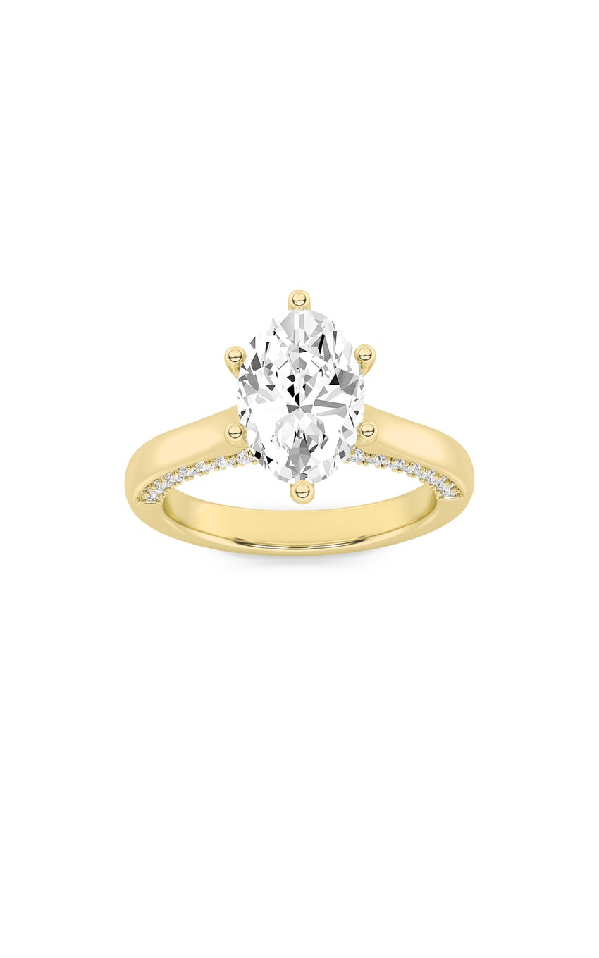 2Cttw Oval Shaped Lab Grown Diamond (F/VS) Tulip Motif Accented Engagement Ring in 14K Gold