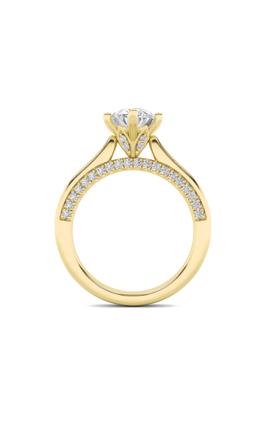 2Cttw Oval Shaped Lab Grown Diamond (F/VS) Tulip Motif Accented Engagement Ring in 14K Gold