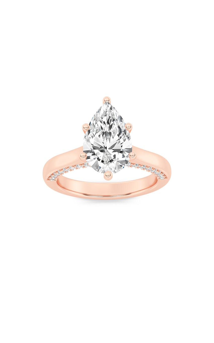 1.25Cttw Pear Shaped Lab Grown Diamond (F/VS) Tulip Motif Accented Engagement Ring in 14K Gold