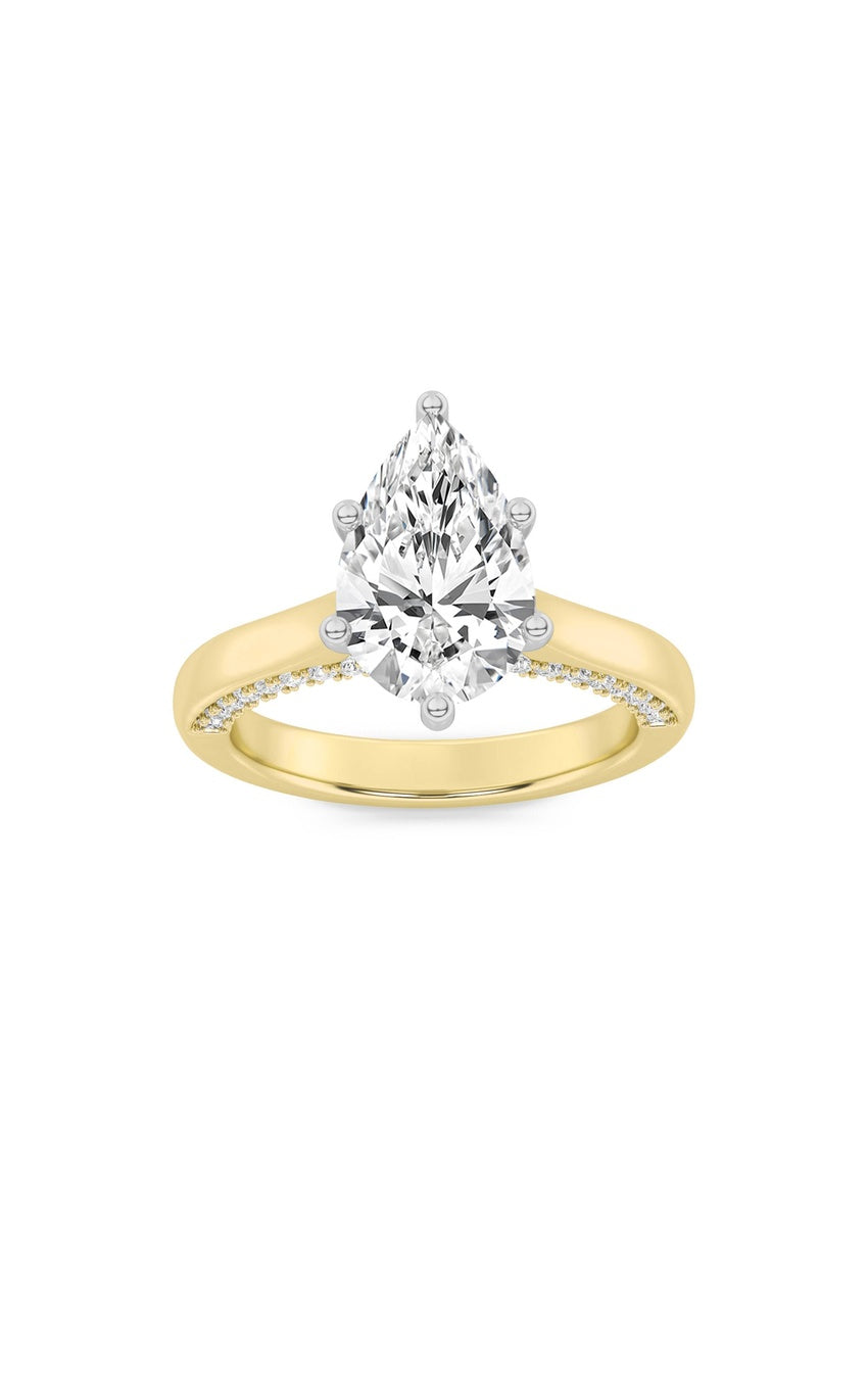 1.25Cttw Pear Shaped Lab Grown Diamond (F/VS) Tulip Motif Accented Engagement Ring in 14K Gold