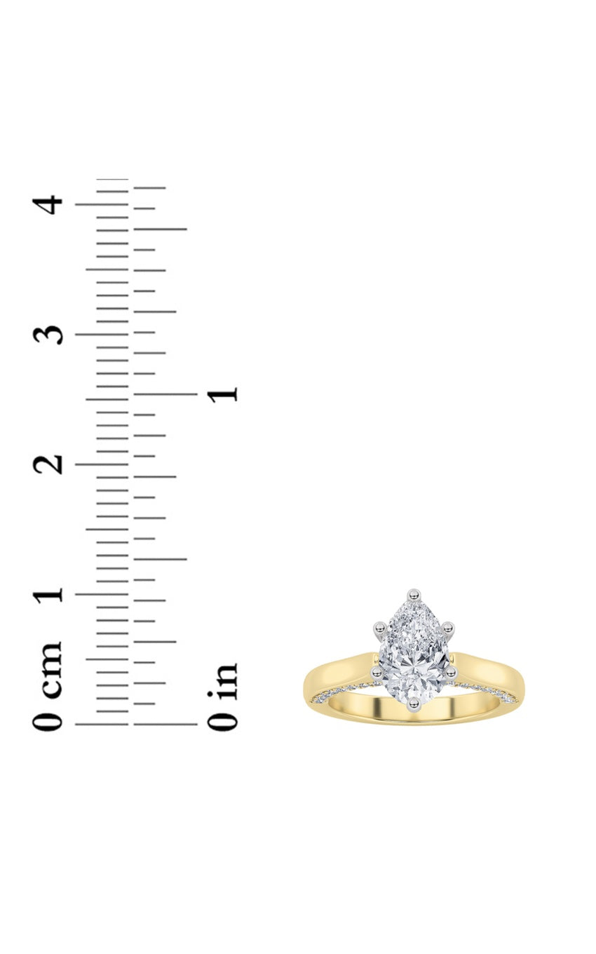 1.25Cttw Pear Shaped Lab Grown Diamond (F/VS) Tulip Motif Accented Engagement Ring in 14K Gold