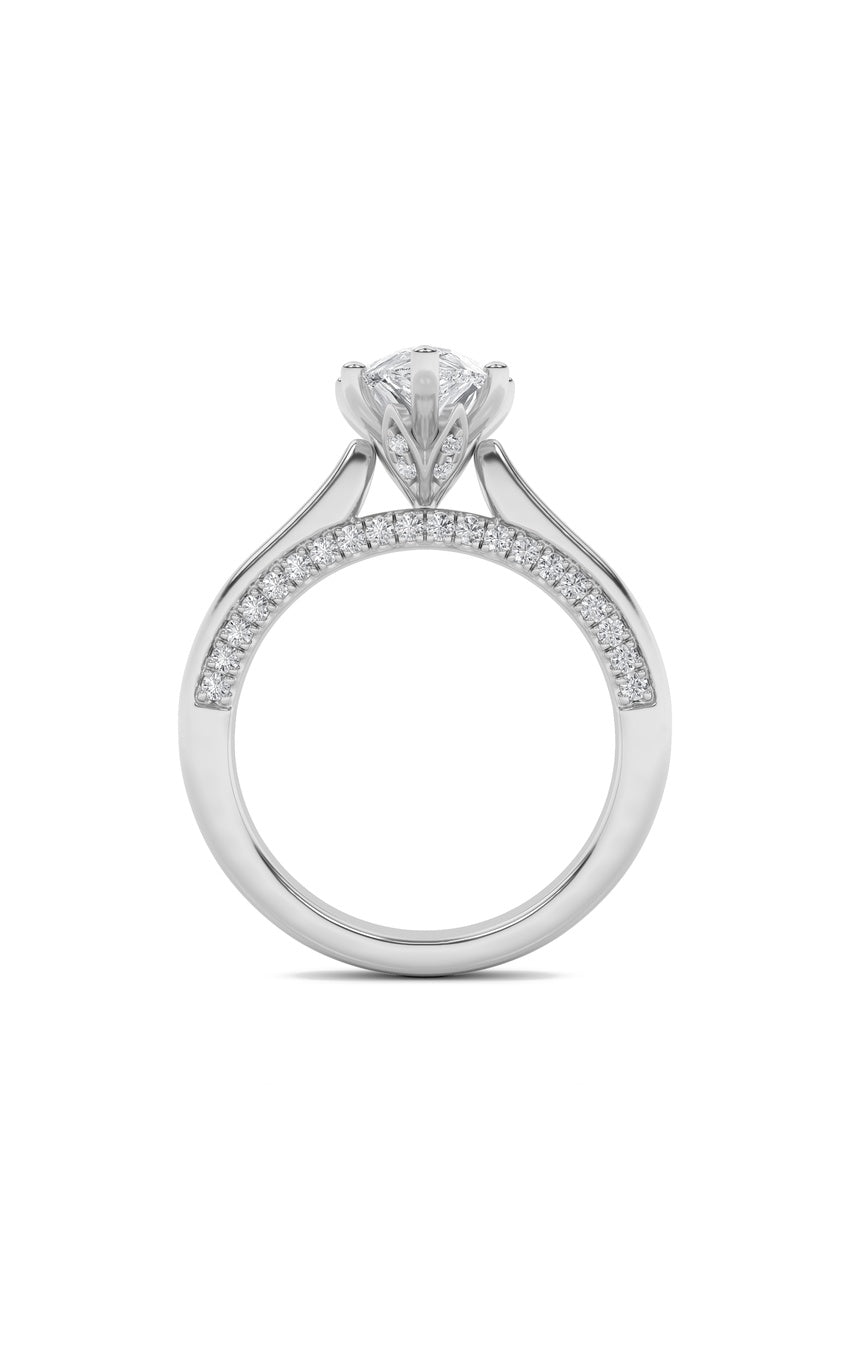 2Cttw Pear Shaped Lab Grown Diamond (F/VS) Tulip Motif Accented Engagement Ring in 14K Gold