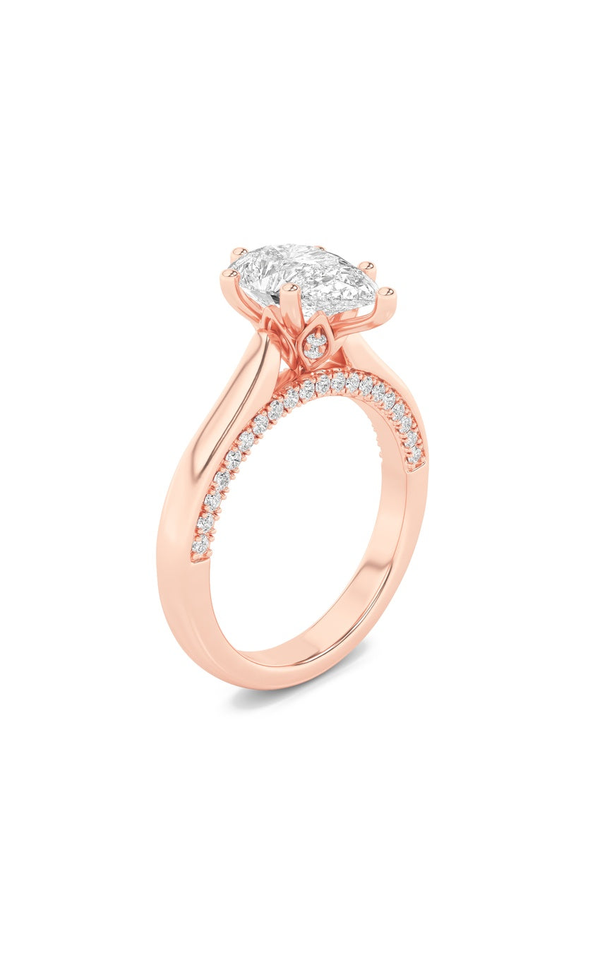 2Cttw Pear Shaped Lab Grown Diamond (F/VS) Tulip Motif Accented Engagement Ring in 14K Gold