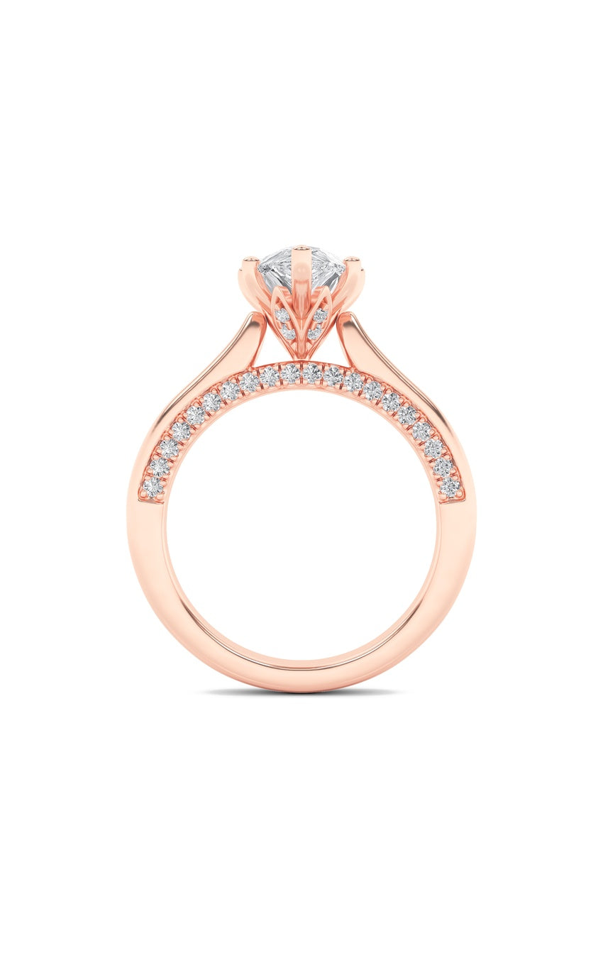 2Cttw Pear Shaped Lab Grown Diamond (F/VS) Tulip Motif Accented Engagement Ring in 14K Gold