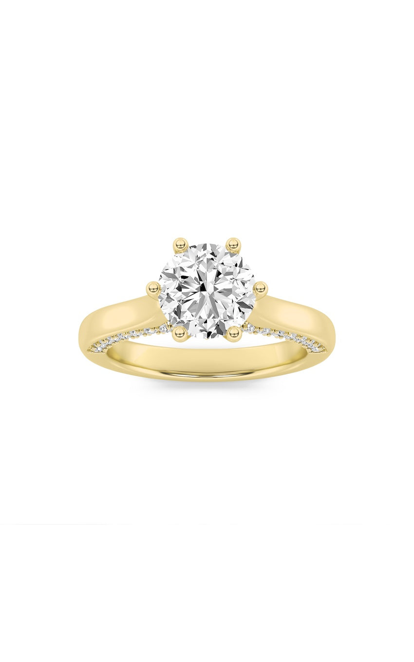 1.25Cttw Round Shaped Lab Grown Diamond (F/VS) Tulip Motif Accented Engagement Ring in 14K Gold