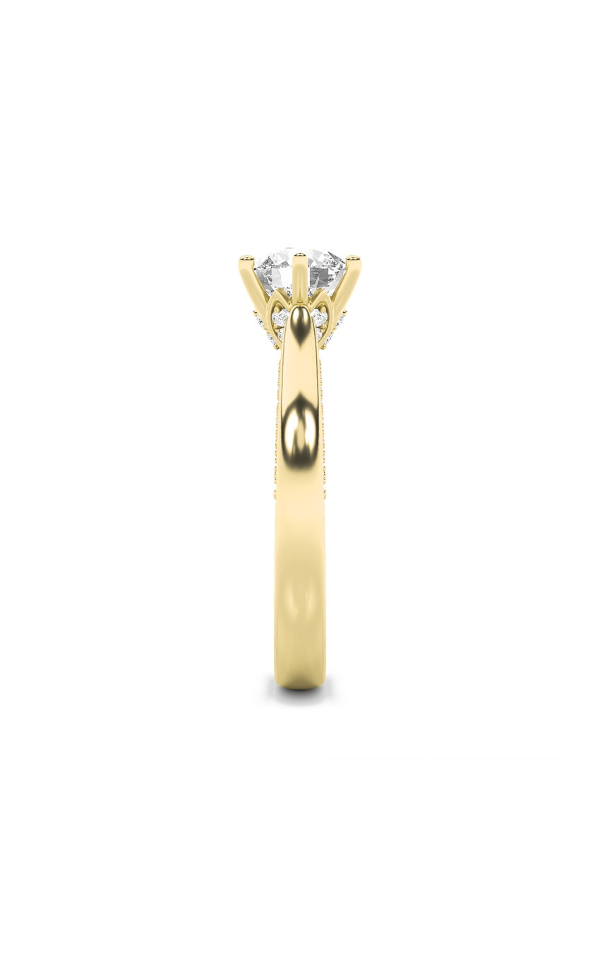 1.25Cttw Round Shaped Lab Grown Diamond (F/VS) Tulip Motif Accented Engagement Ring in 14K Gold