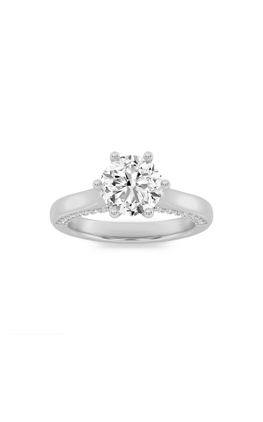 2Cttw Round Shaped Lab Grown Diamond (F/VS) Tulip Motif Accented Engagement Ring in 14K Gold