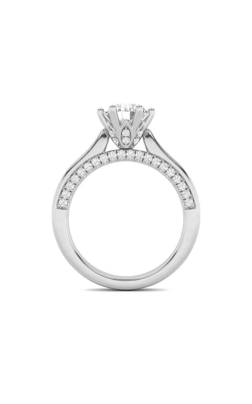 2Cttw Round Shaped Lab Grown Diamond (F/VS) Tulip Motif Accented Engagement Ring in 14K Gold