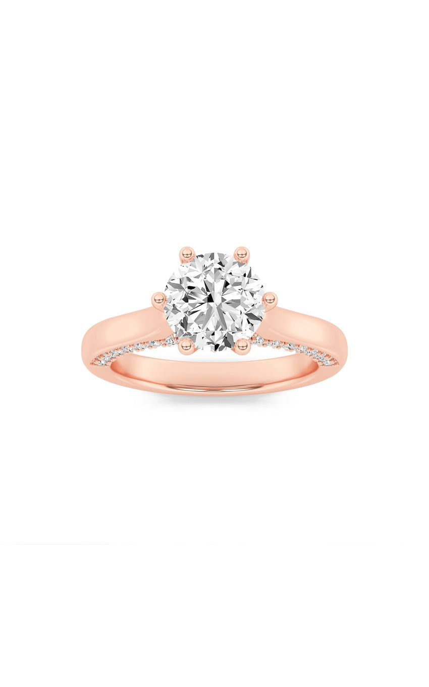 2Cttw Round Shaped Lab Grown Diamond (F/VS) Tulip Motif Accented Engagement Ring in 14K Gold