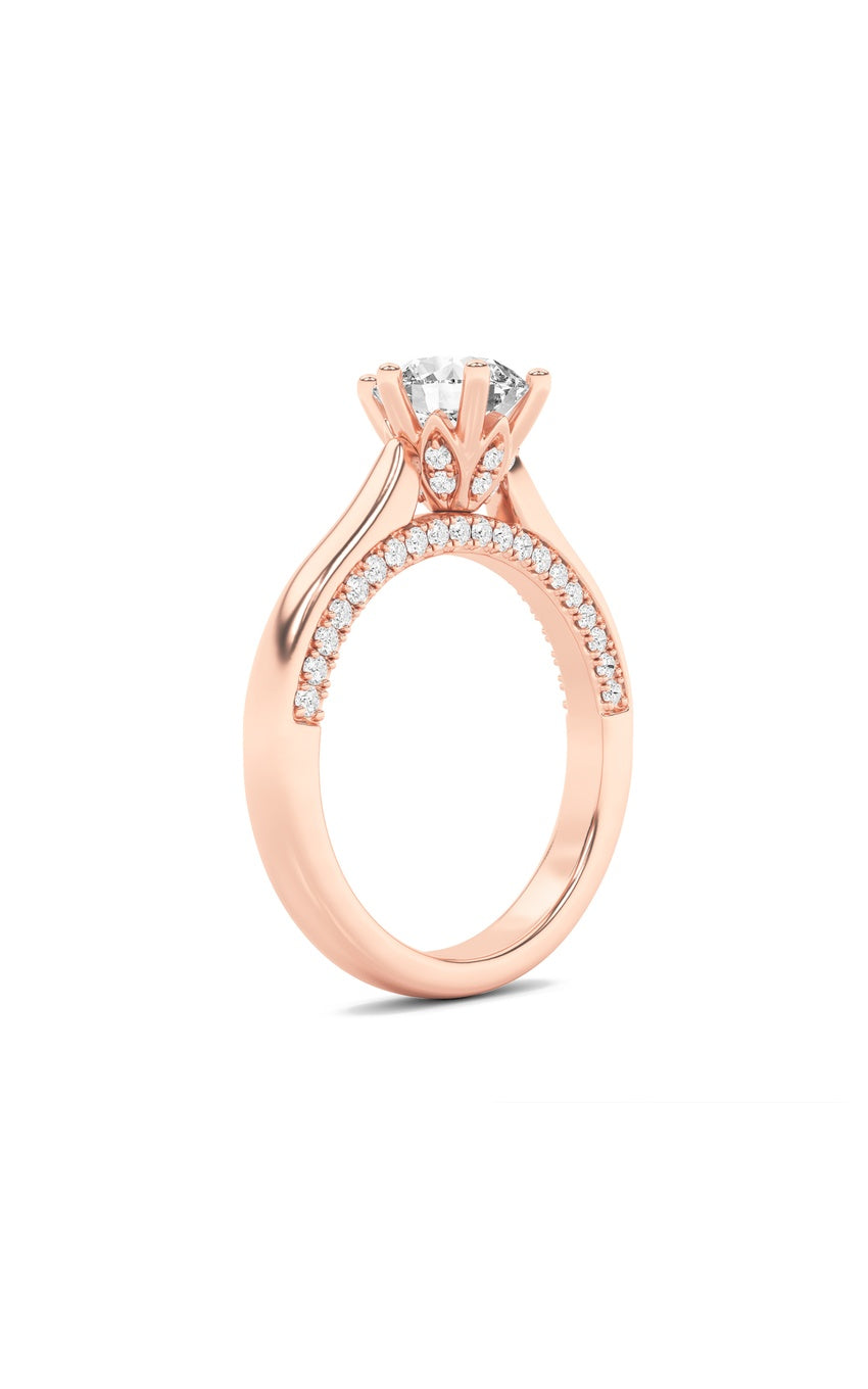 2Cttw Round Shaped Lab Grown Diamond (F/VS) Tulip Motif Accented Engagement Ring in 14K Gold