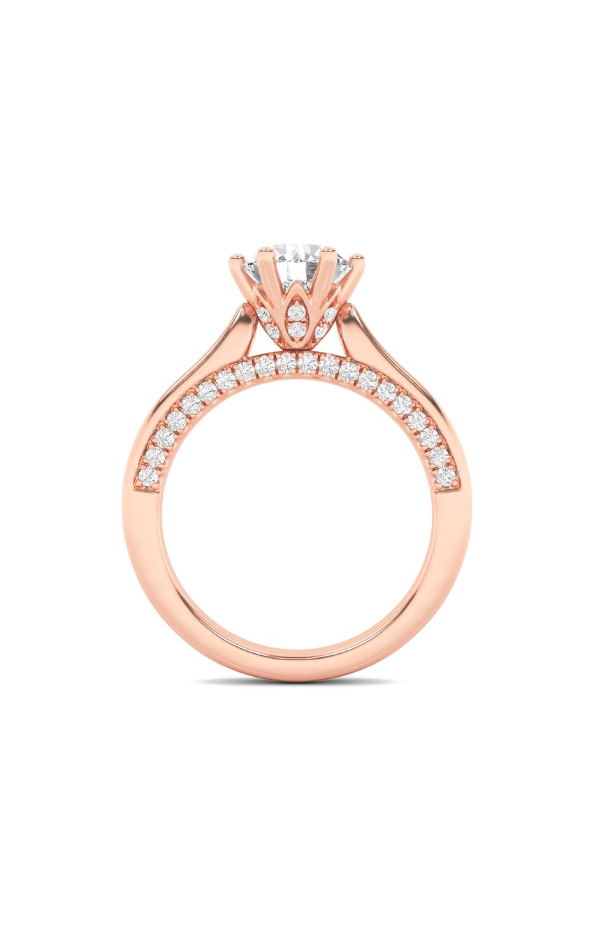 2Cttw Round Shaped Lab Grown Diamond (F/VS) Tulip Motif Accented Engagement Ring in 14K Gold