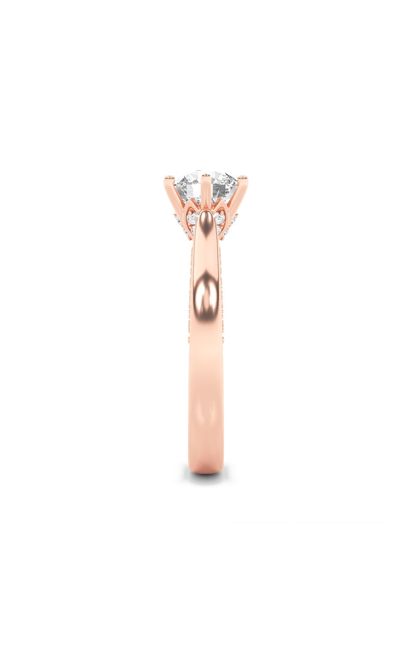 2Cttw Round Shaped Lab Grown Diamond (F/VS) Tulip Motif Accented Engagement Ring in 14K Gold