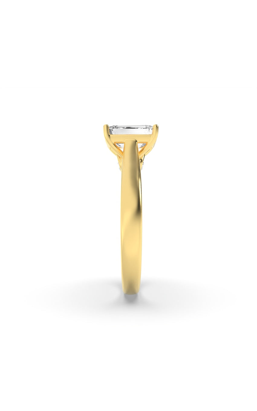 2Cttw Emerald Shaped Lab Grown Diamond (G/VS) Accented Bridge Shank Engagement Ring in 14K Gold
