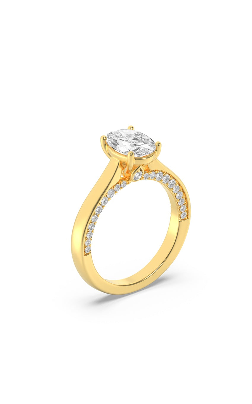 2Cttw Oval Shaped Lab Grown Diamond (F/VS) Accented Bridge Shank Engagement Ring in 14K Gold