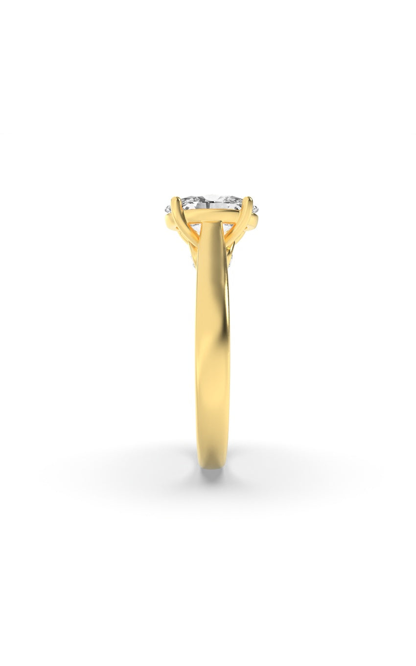 2Cttw Oval Shaped Lab Grown Diamond (F/VS) Accented Bridge Shank Engagement Ring in 14K Gold