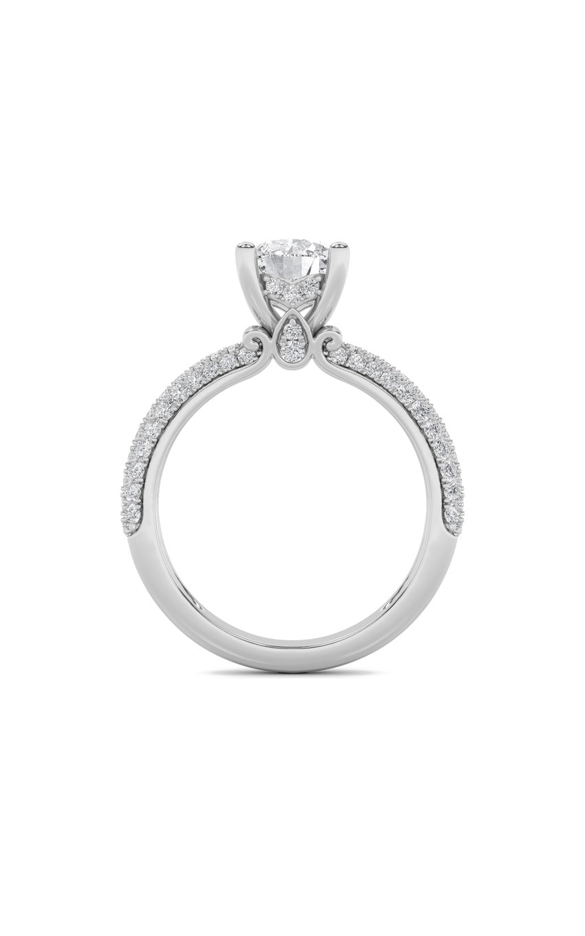 2Cttw Round Shaped Lab Grown Diamond (F/VS) Three Row Micro Pave Engagement Ring in 14K Gold