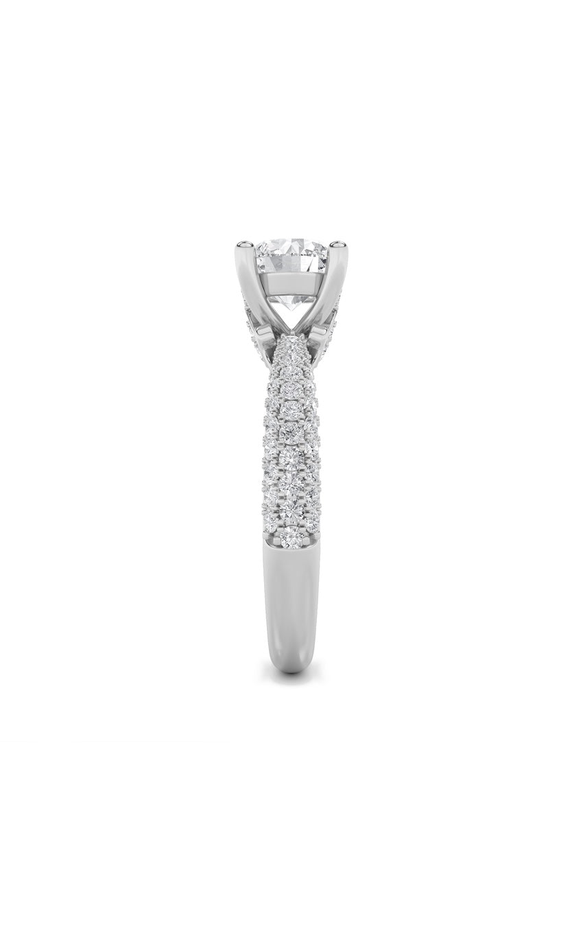 2Cttw Round Shaped Lab Grown Diamond (F/VS) Three Row Micro Pave Engagement Ring in 14K Gold