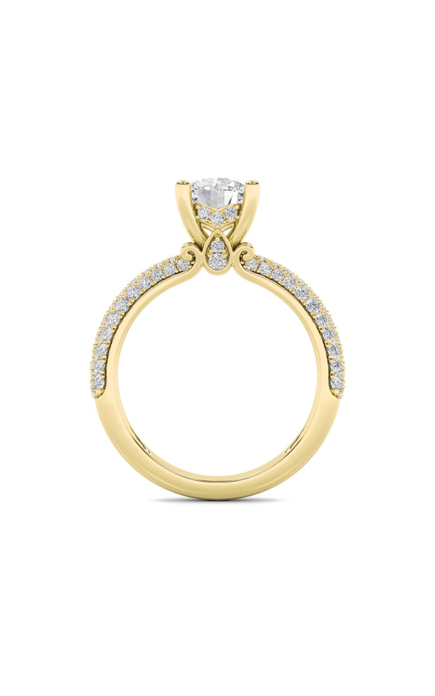 2Cttw Round Shaped Lab Grown Diamond (F/VS) Three Row Micro Pave Engagement Ring in 14K Gold