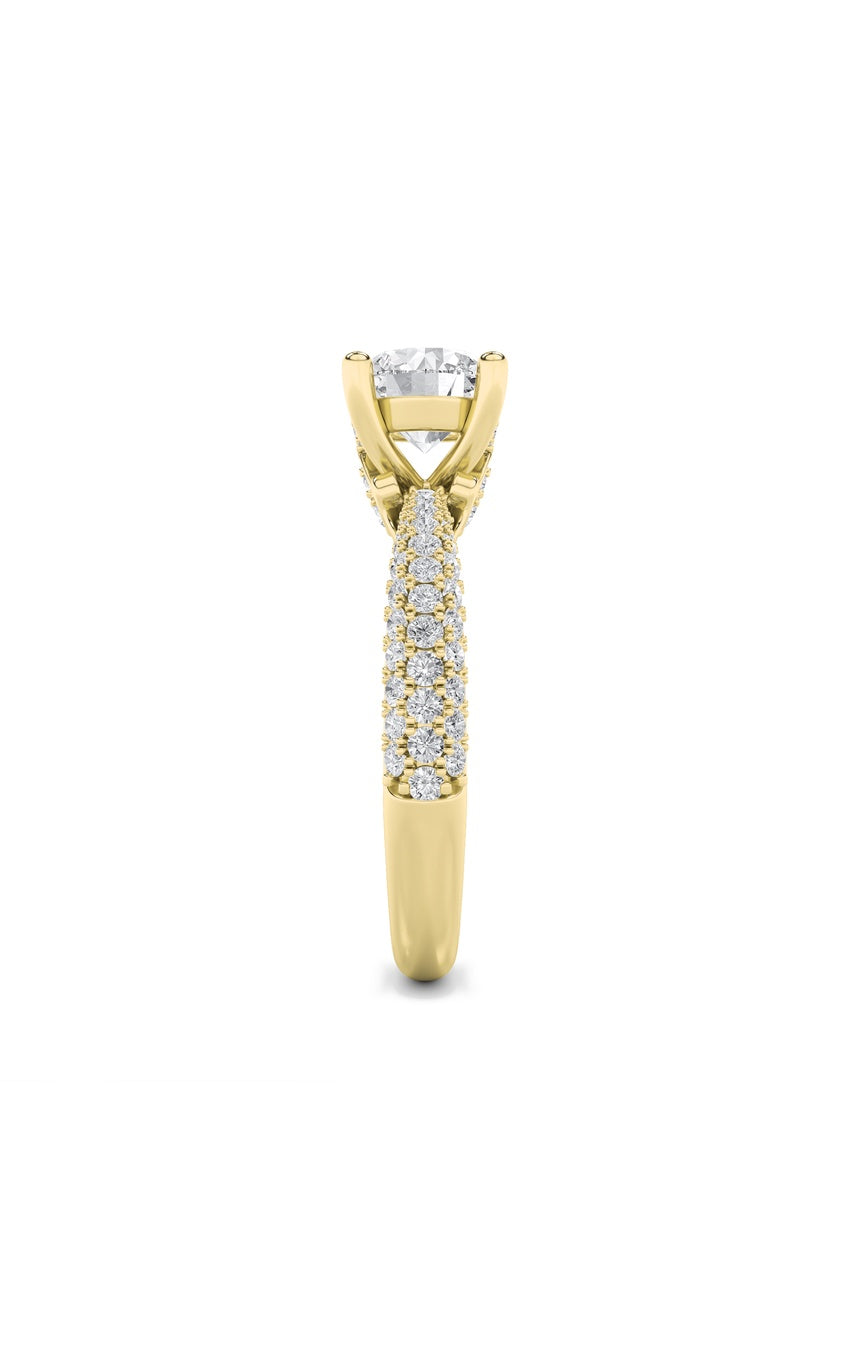 2Cttw Round Shaped Lab Grown Diamond (F/VS) Three Row Micro Pave Engagement Ring in 14K Gold