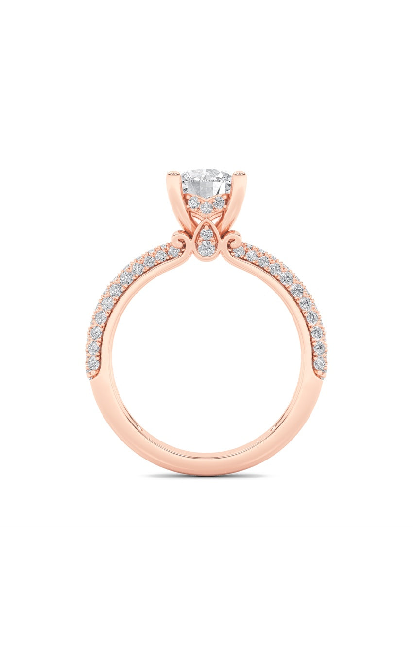 2Cttw Round Shaped Lab Grown Diamond (F/VS) Three Row Micro Pave Engagement Ring in 14K Gold