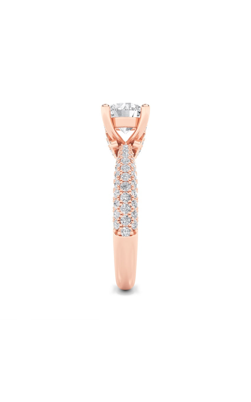 2Cttw Round Shaped Lab Grown Diamond (F/VS) Three Row Micro Pave Engagement Ring in 14K Gold