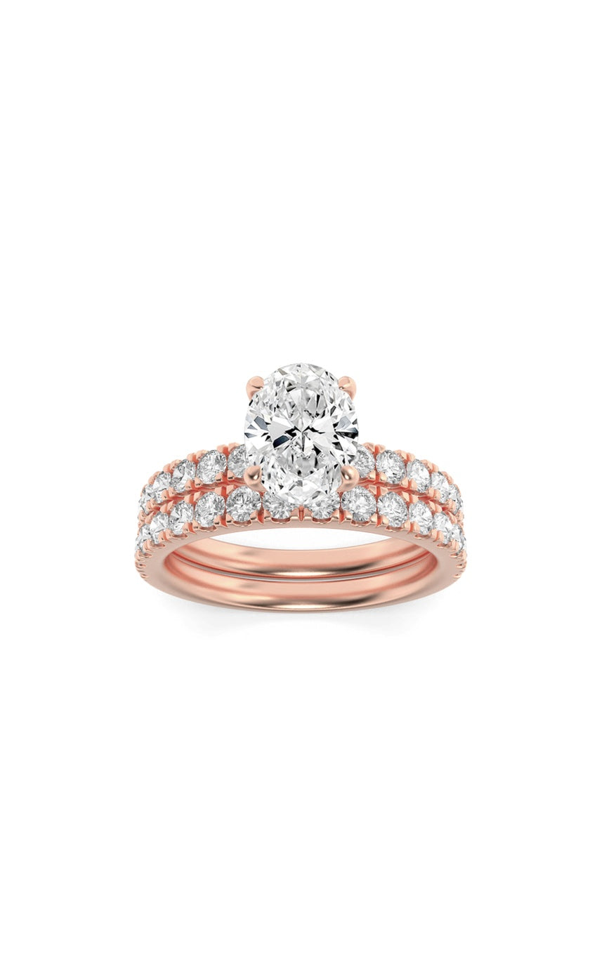 2Cttw Oval Shaped Lab Grown Diamond (F/VS) ClassicAccented  Set With Band and Engagement Ring in 14K Gold