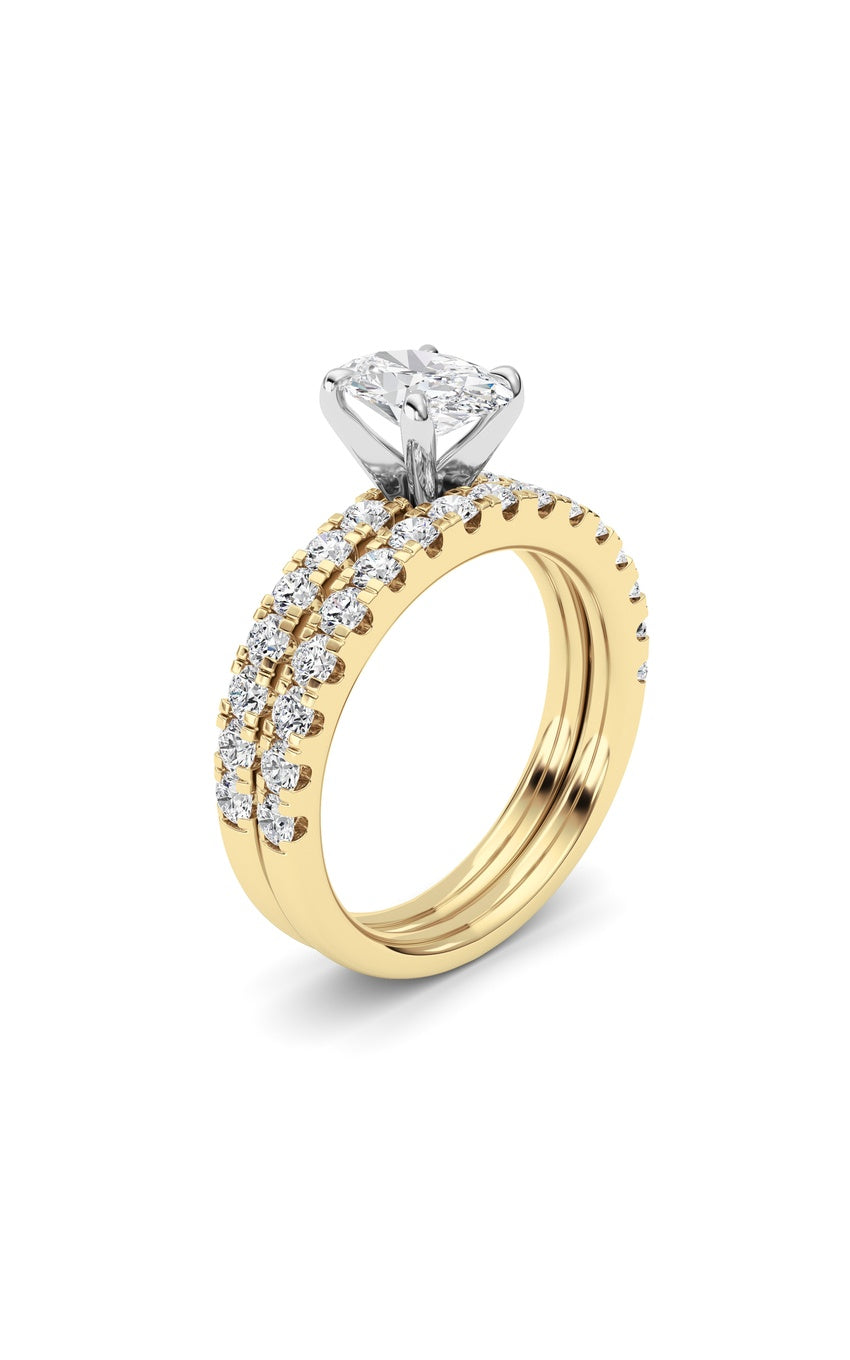 2Cttw Oval Shaped Lab Grown Diamond (F/VS) ClassicAccented  Set With Band and Engagement Ring in 14K Gold