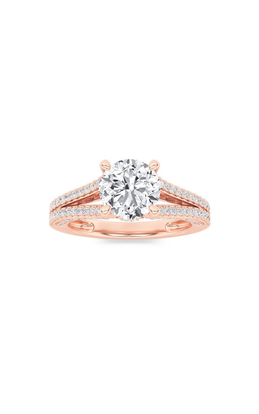 2Cttw Round Shaped Lab Grown Diamond (F/VS) SplitShank Accented Engagement Ring in 14K Gold