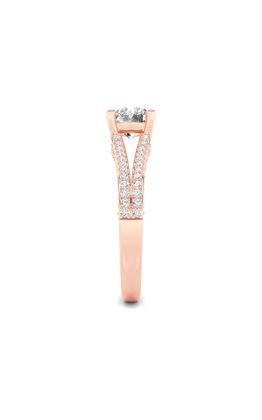 2Cttw Round Shaped Lab Grown Diamond (F/VS) SplitShank Accented Engagement Ring in 14K Gold