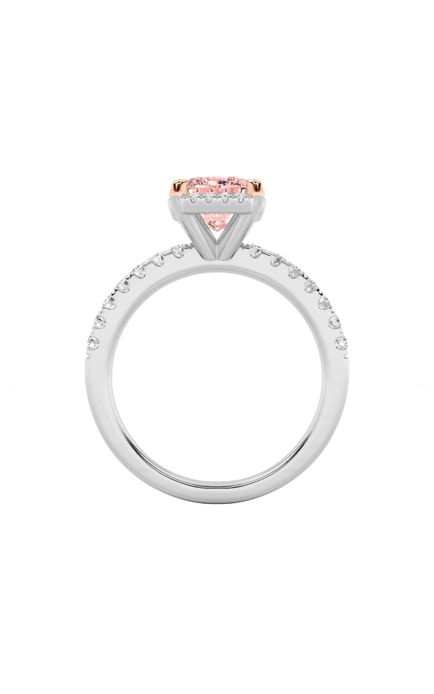 2Cttw Emerald Shaped Lab Grown Diamond (F/VS) Halo Accented Engagement Ring in 14K Gold