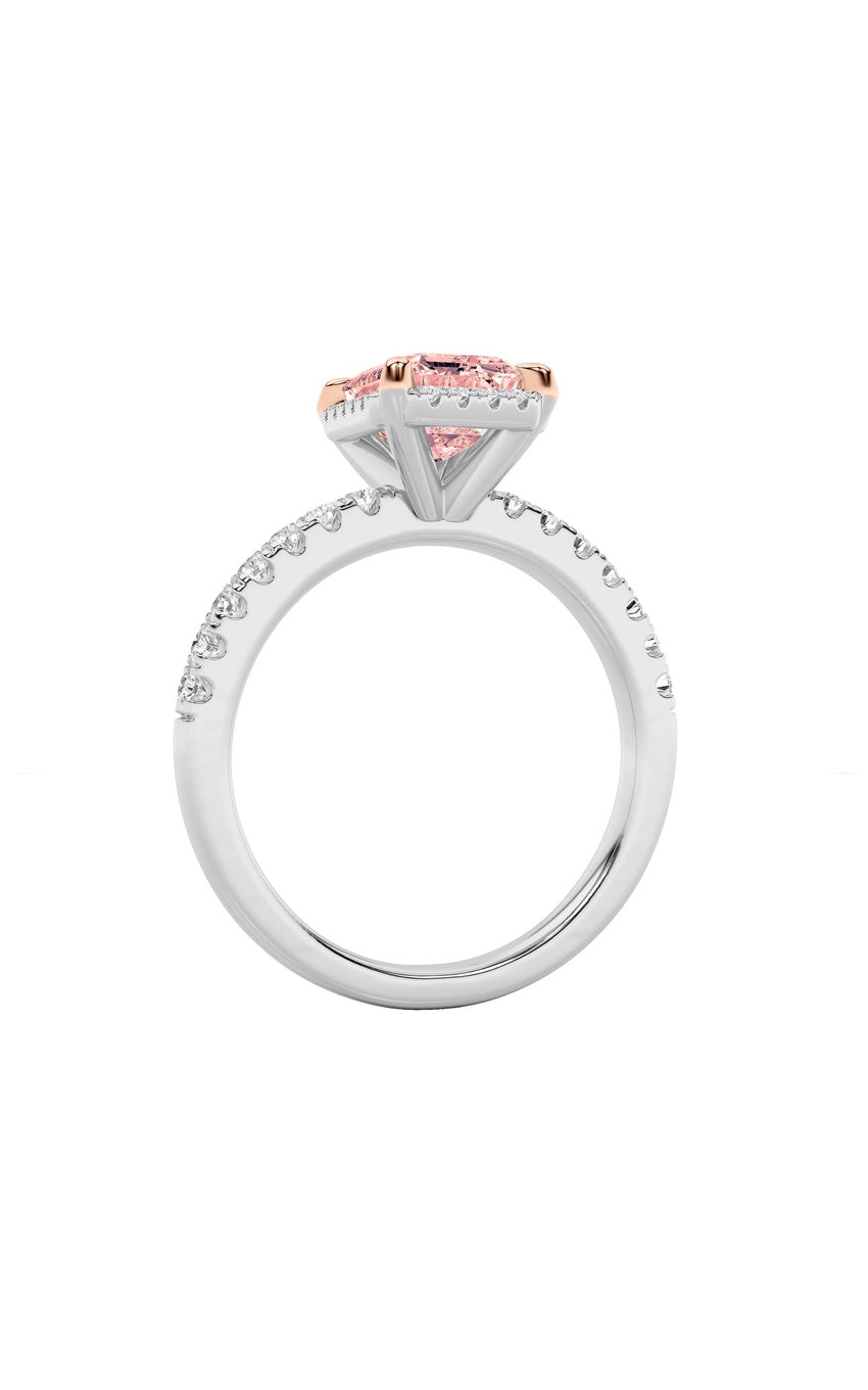 2Cttw Emerald Shaped Lab Grown Diamond (F/VS) Halo Accented Engagement Ring in 14K Gold
