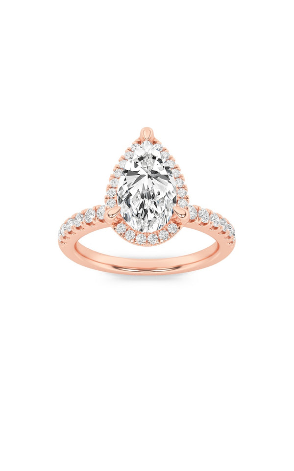 2Cttw Pear Shaped Lab Grown Diamond (F/VS) Halo Accented Engagement Ring in 14K Gold