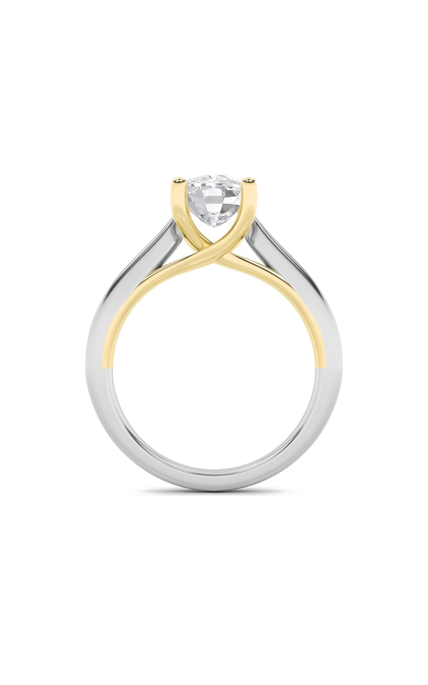 3Cttw Elongated Cushion Shaped Lab Grown Diamond (F/VS) Two Tone Cathedral Shank Engagement Ring in 14K Gold