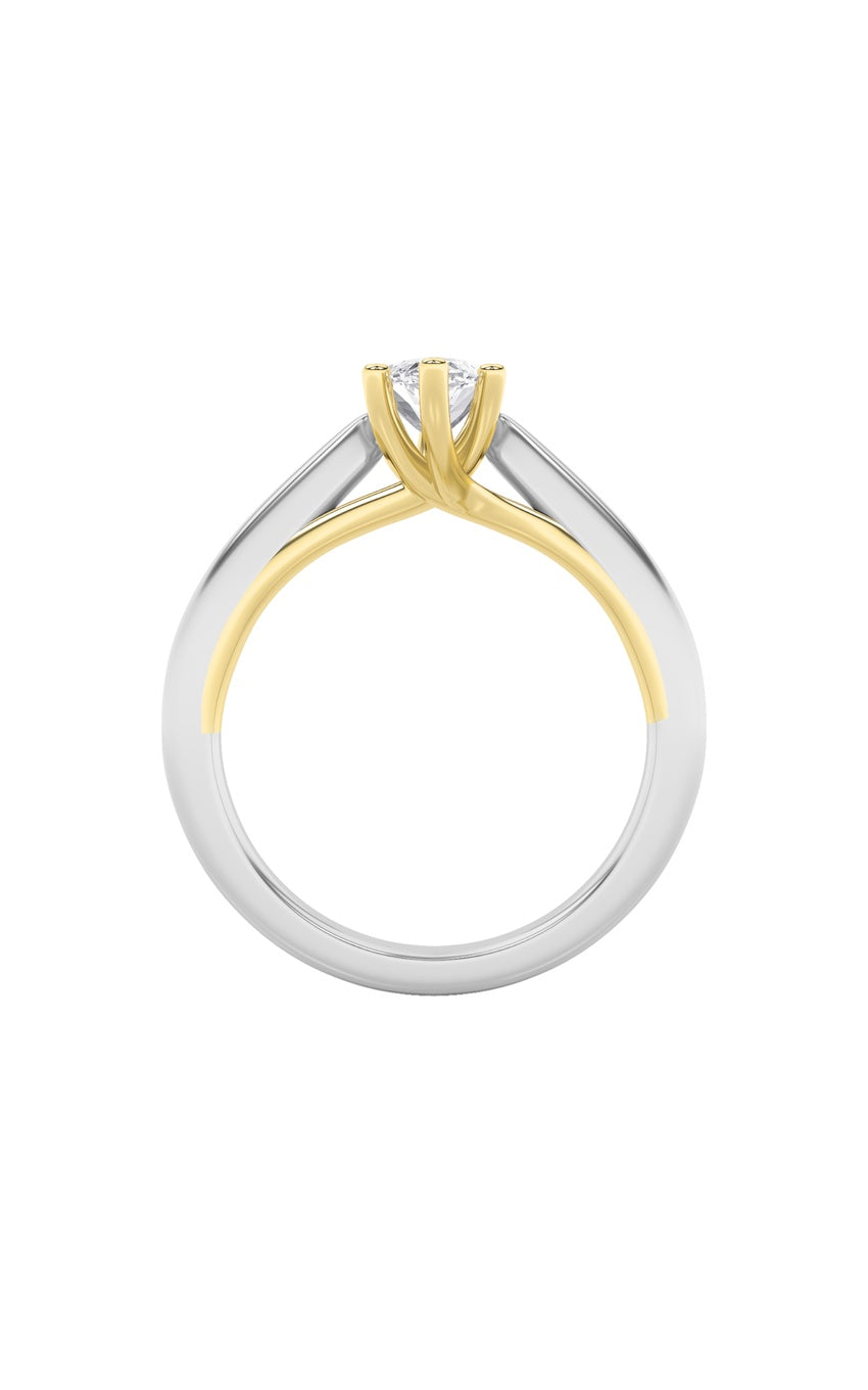 1Cttw Marquise Shaped Lab Grown Diamond (F/VS) Two Tone Six Prong Engagement Ring in 14K Gold
