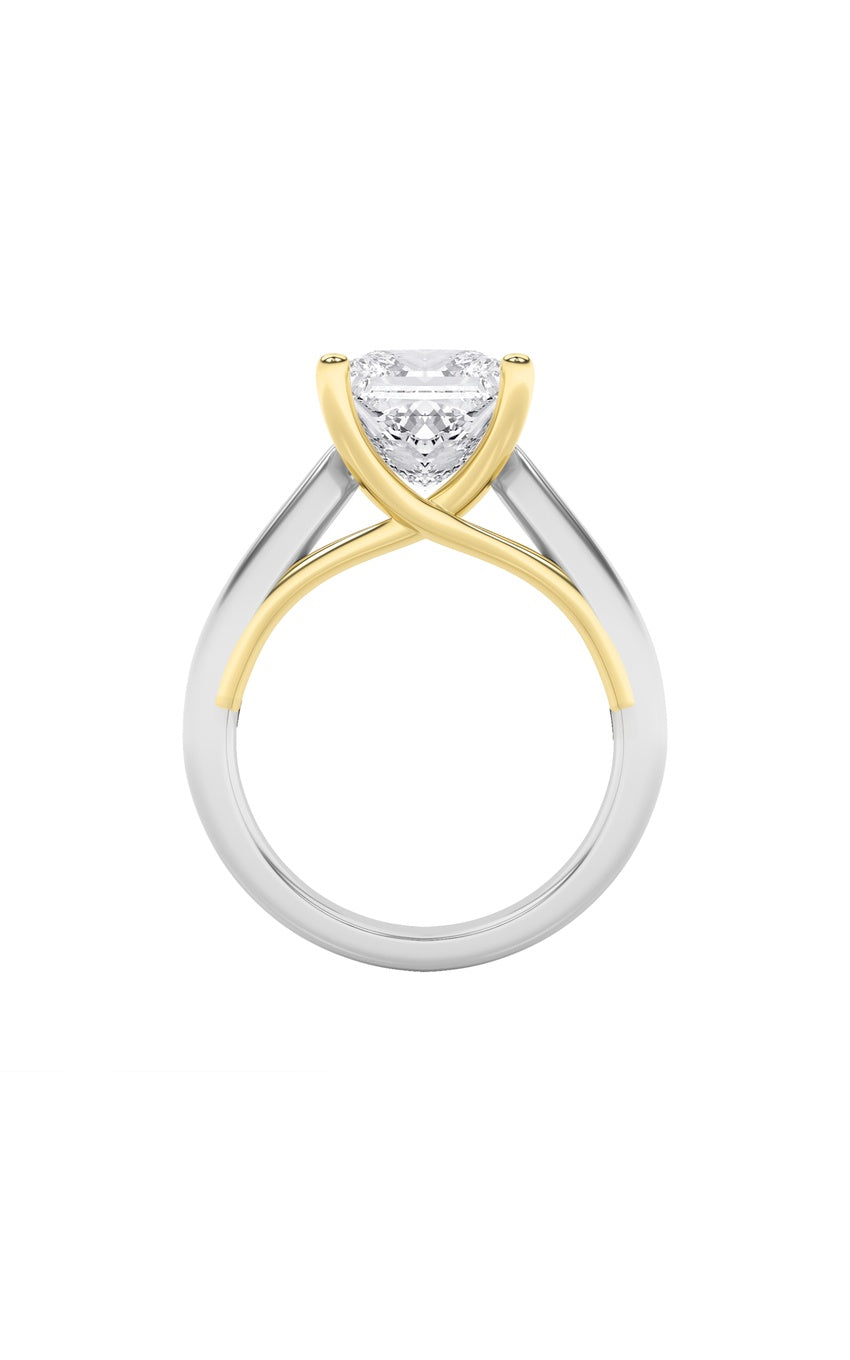 2Cttw Princess Shaped Lab Grown Diamond (G/VS) Two Tone Cathedral Shank Engagement Ring in 14K Gold