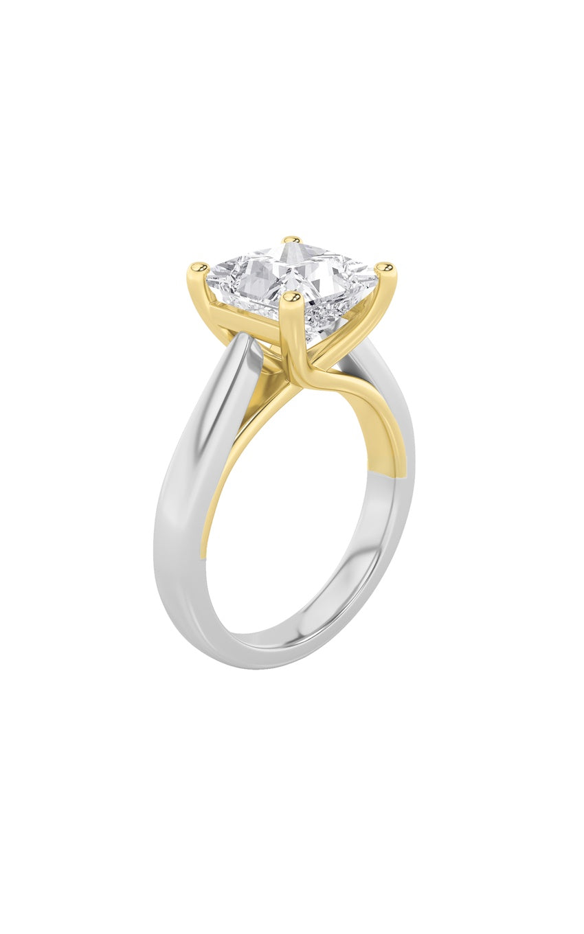 3Cttw Princess Shaped Lab Grown Diamond (F/VS) TwoTone Cathedral Shank Engagement Ring in 14K Gold