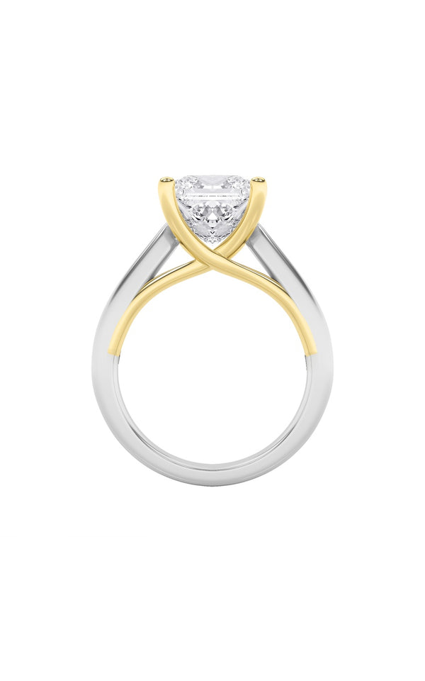 3Cttw Princess Shaped Lab Grown Diamond (F/VS) TwoTone Cathedral Shank Engagement Ring in 14K Gold