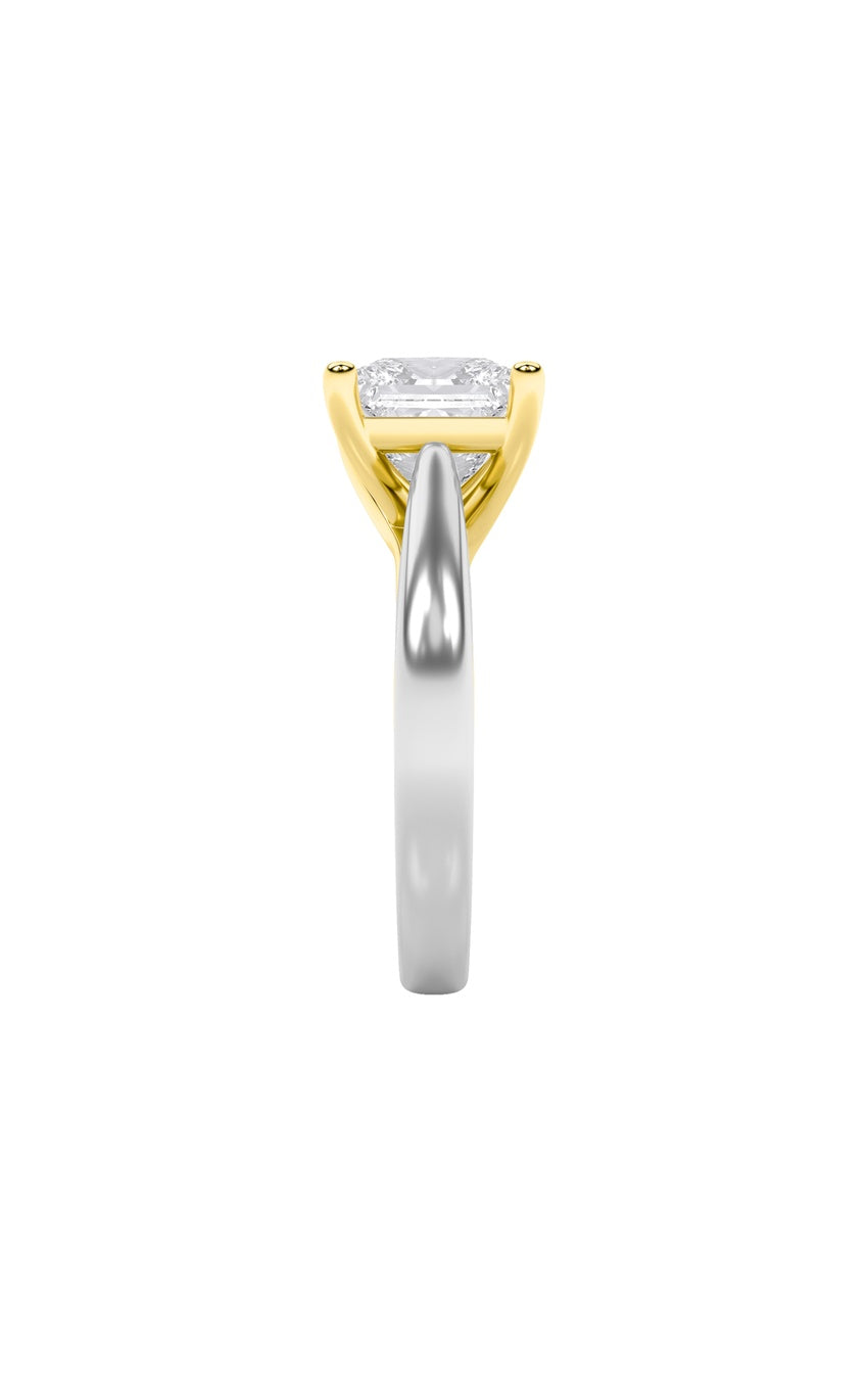 3Cttw Princess Shaped Lab Grown Diamond (F/VS) TwoTone Cathedral Shank Engagement Ring in 14K Gold