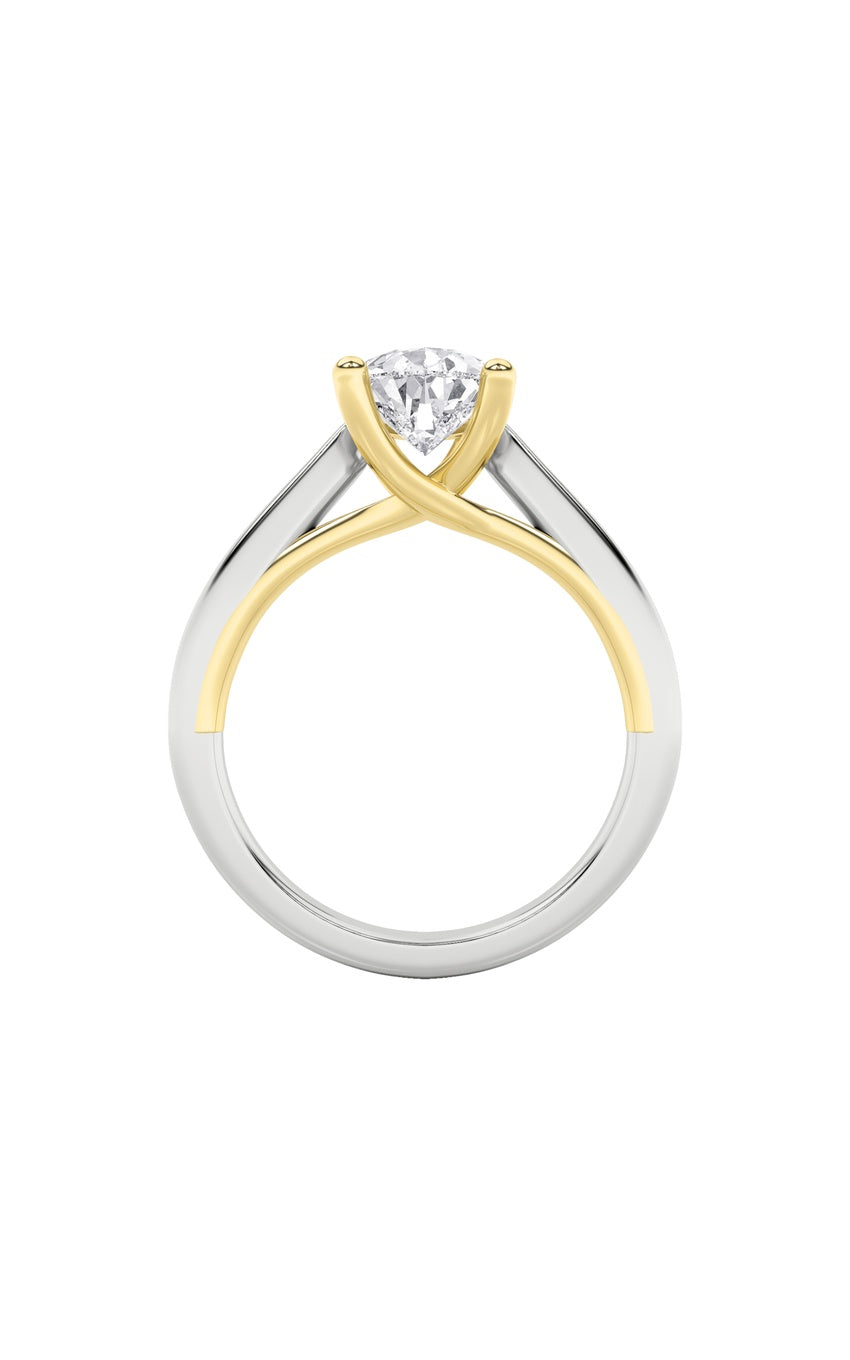 2Cttw Pear Shaped Lab Grown Diamond (F/VS) Two Tone Cathedral Shank Engagement Ring in 14K Gold