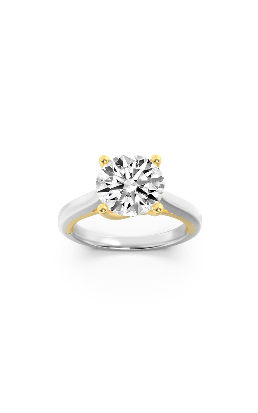 2.5Cttw Round Shaped Lab Grown Diamond (F/VS) Two Tone Cathedral Shank Engagement Ring in 14K Gold
