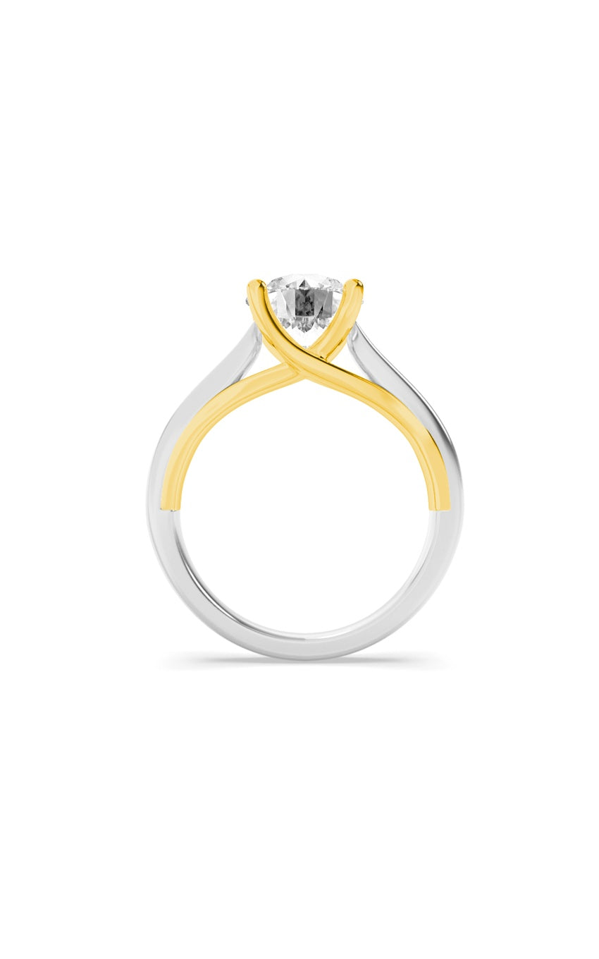 2.5Cttw Round Shaped Lab Grown Diamond (F/VS) Two Tone Cathedral Shank Engagement Ring in 14K Gold