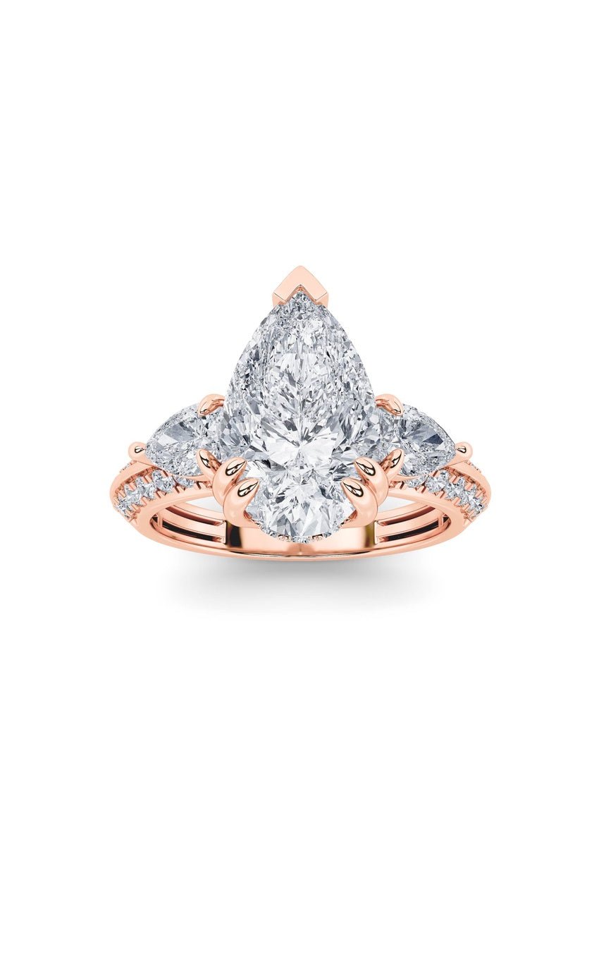 3.5Cttw Pear Shaped Lab Grown Diamond (G/VS) Three Stone Accented Engagement Ring in 14K Gold