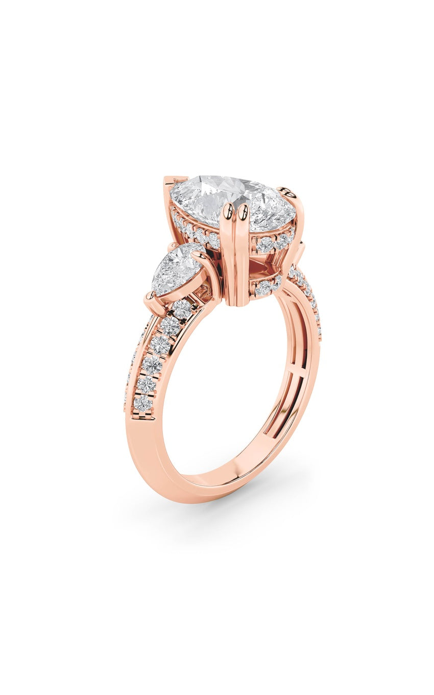3.5Cttw Pear Shaped Lab Grown Diamond (G/VS) Three Stone Accented Engagement Ring in 14K Gold