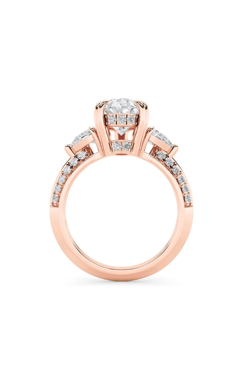3.5Cttw Pear Shaped Lab Grown Diamond (G/VS) Three Stone Accented Engagement Ring in 14K Gold