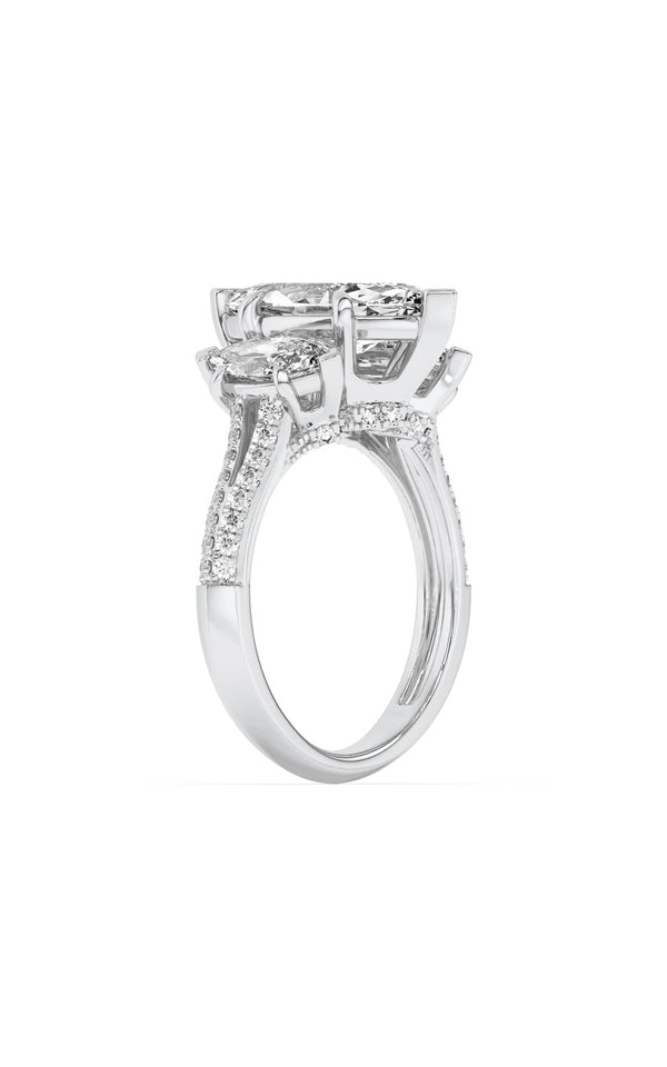 4Cttw Marquise Shaped Lab Grown Diamond (G/VS) Three Stone Accented Engagement Ring in 14K Gold