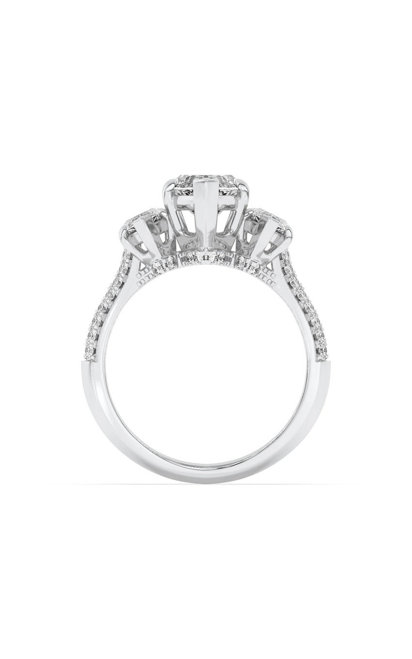 4Cttw Marquise Shaped Lab Grown Diamond (G/VS) Three Stone Accented Engagement Ring in 14K Gold