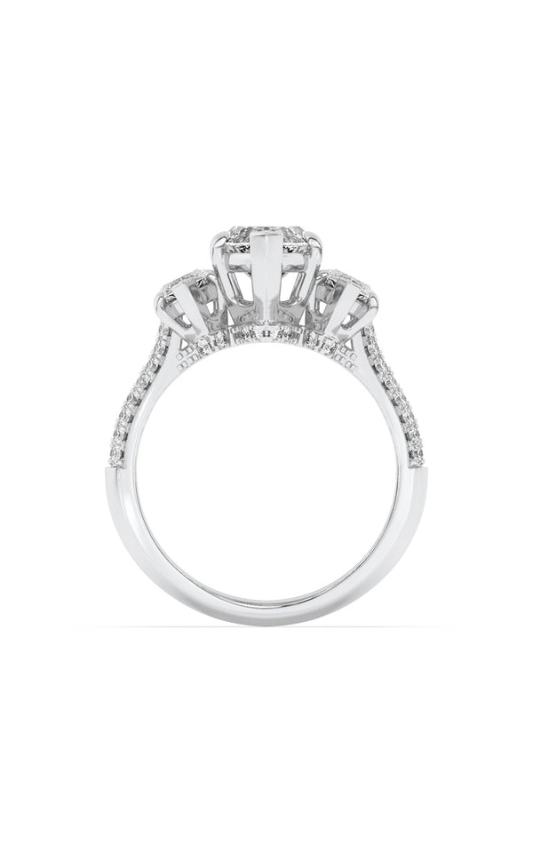 4Cttw Marquise Shaped Lab Grown Diamond (G/VS) Three Stone Accented Engagement Ring in 14K Gold