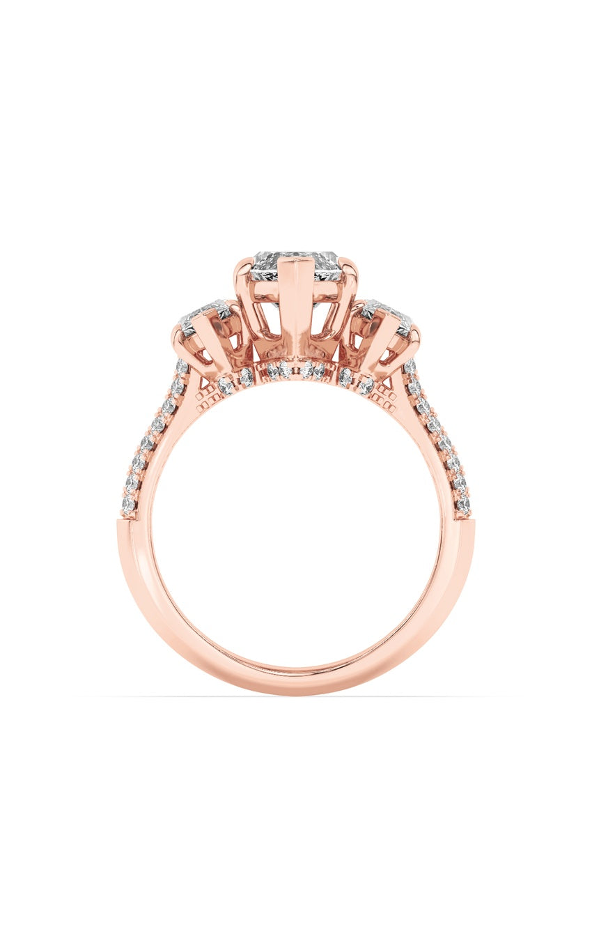 4Cttw Marquise Shaped Lab Grown Diamond (G/VS) Three Stone Accented Engagement Ring in 14K Gold
